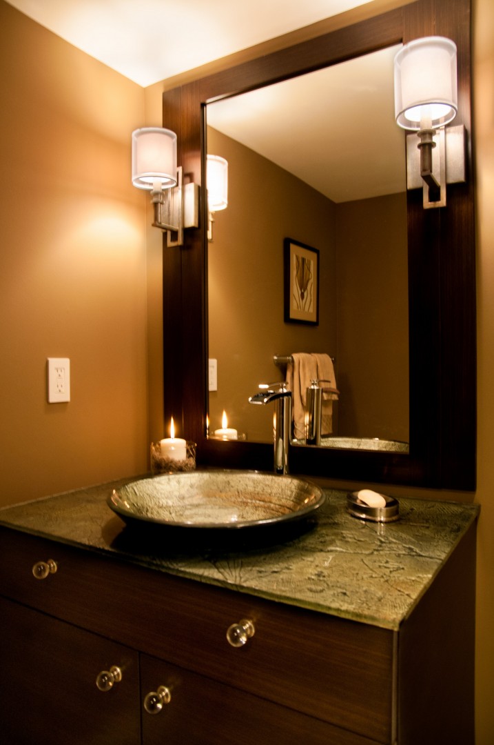 Transitional Powder Room Mirror & Vanity — Shelley Scales Design Associates