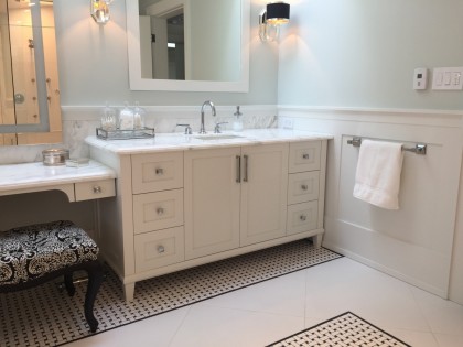 Calcutta Marble Vanity for Her by Shelley Scales Interior Designer Vancouver, BC