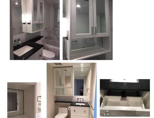 White Shaker Bevel Vanities & Toilet Cabinets. Bedroom Storage and TV Mount with LED Lighting