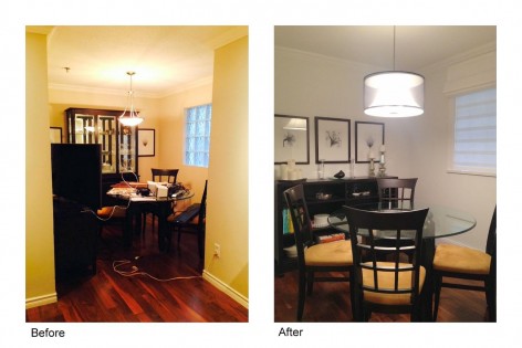 Before and After photos of Dining Area Shelley Scales Interior Designer Vancouver BC